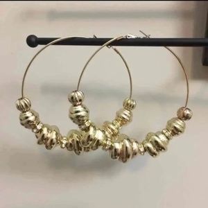 A122 Golden beads large hoop earrings